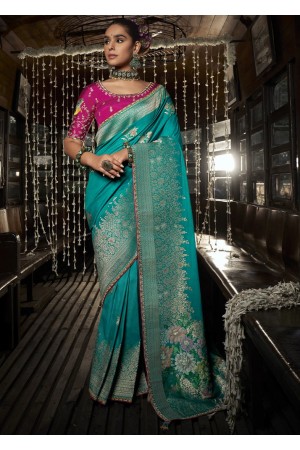 Teal Color Soft Dola Viscous Silk with 3d Weaved Pallu 7203